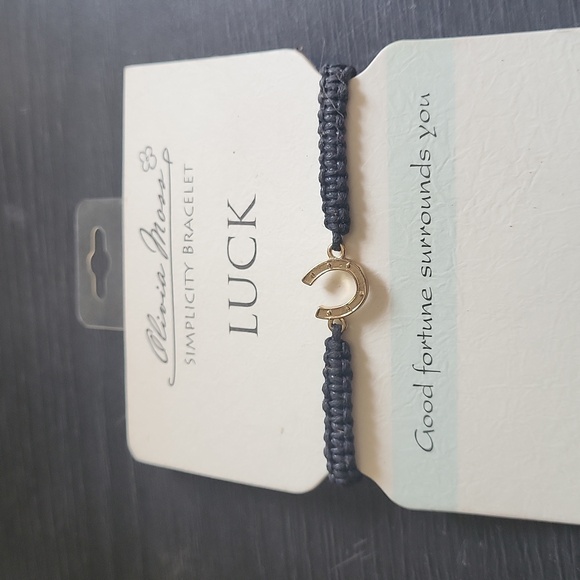 Olivia moss  stretch bracelet black rope horseshoe gold good luck gold beads - Picture 3 of 4